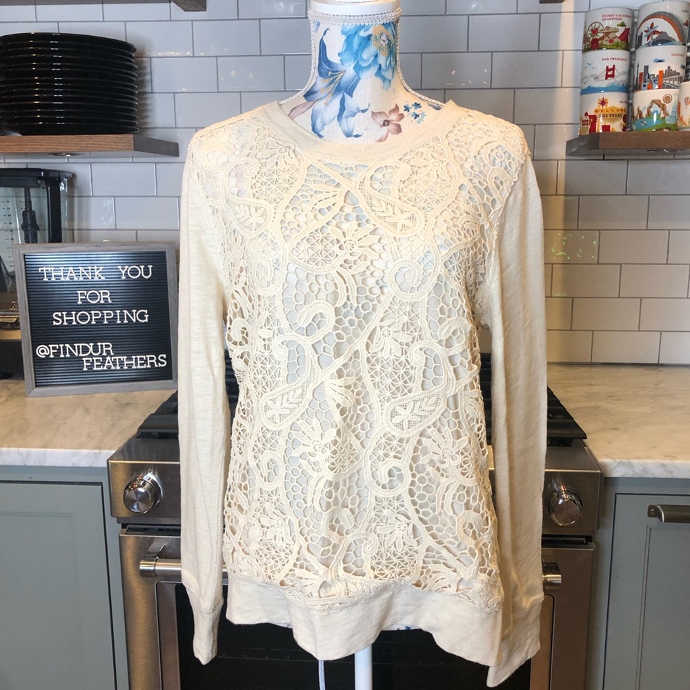 J. Crew | Cream Lace Front Sweatshirt